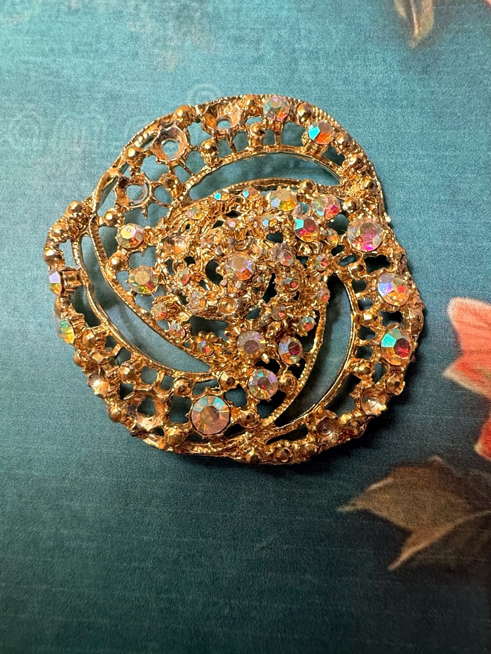 Gold Crystal Filigree Brooch - Women Jewelry